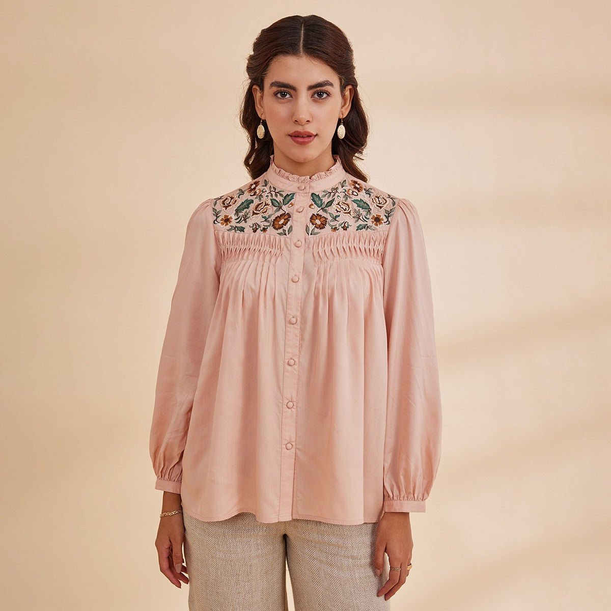 Reah - Pink Organic Bamboo Embroidered Shirt | Verified Sustainable by Brown Living™