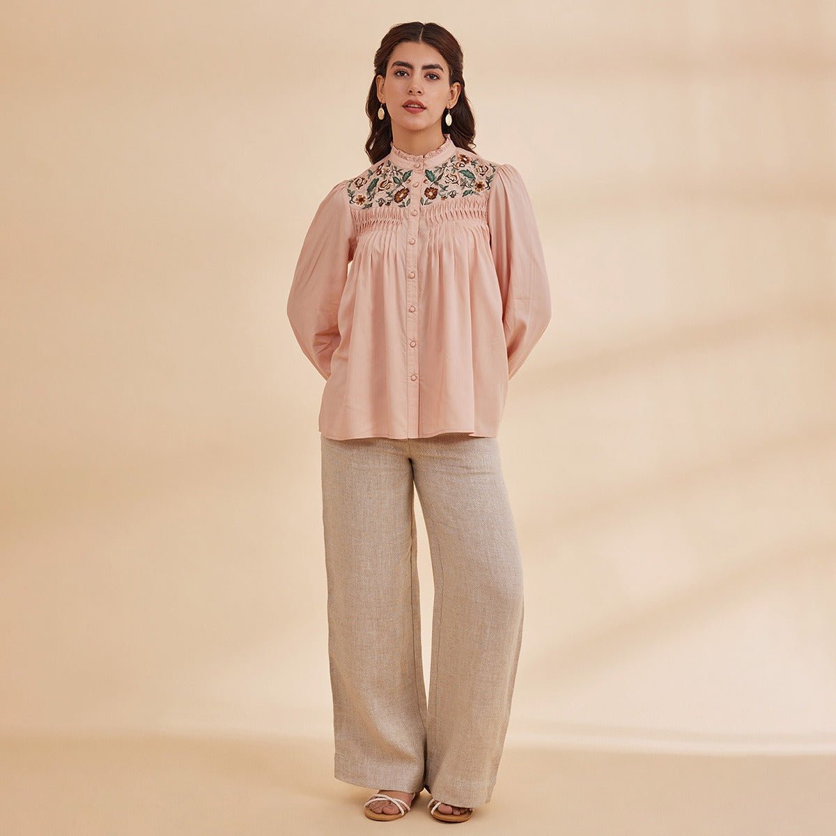 Reah - Pink Organic Bamboo Embroidered Shirt | Verified Sustainable by Brown Living™