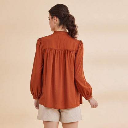 Reah - Rust Organic Bamboo Embroidered Shirt | Verified Sustainable by Brown Living™