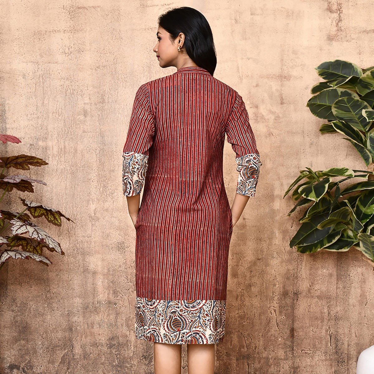 Red Ajrakh Block Printed Shirt Dress | Verified Sustainable by Brown Living™