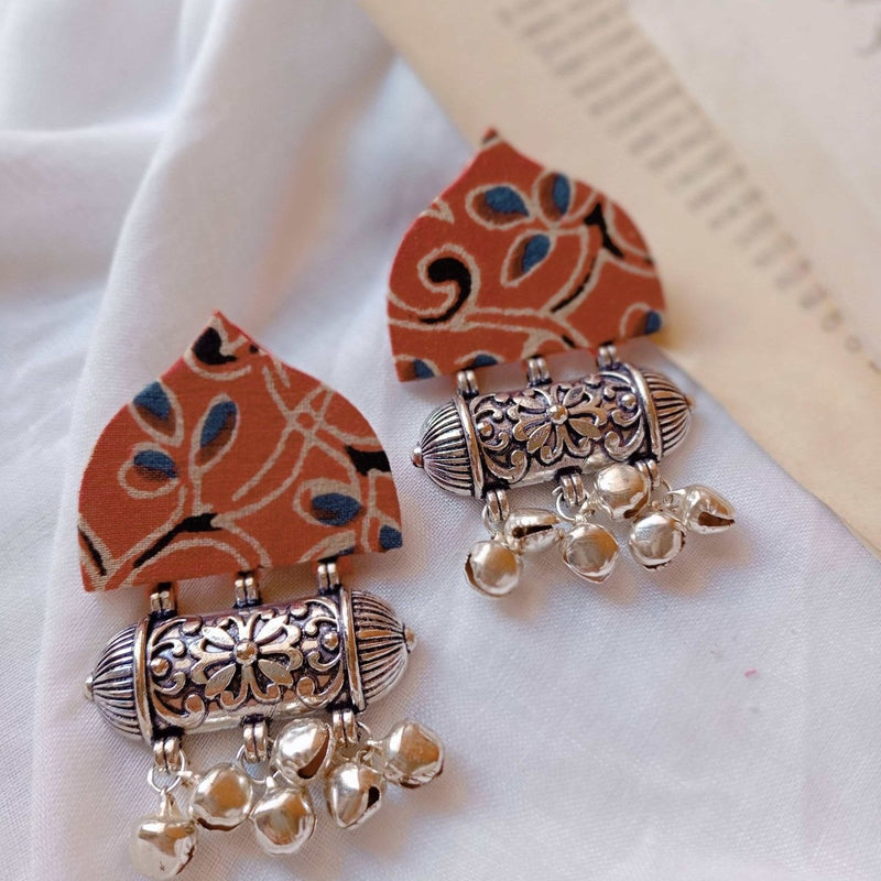 Red and Silver Fabric Ghungroo Earrings | Verified Sustainable by Brown Living™