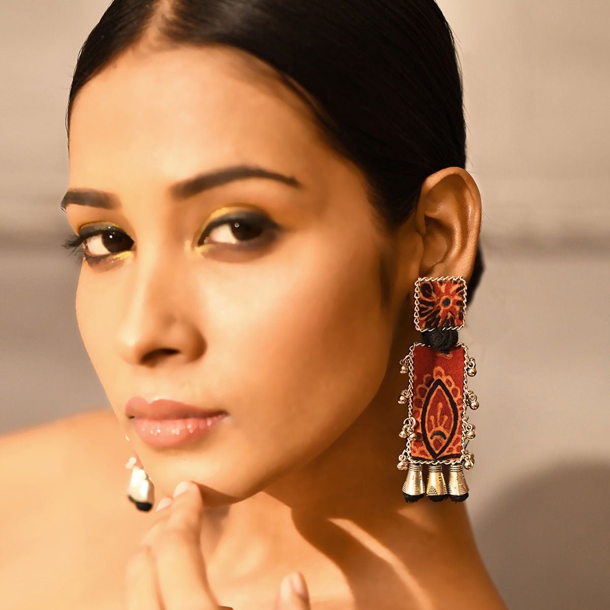 Red Black Printed Handmade Earrings | Verified Sustainable by Brown Living™