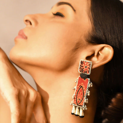 Red Black Printed Handmade Earrings | Verified Sustainable by Brown Living™