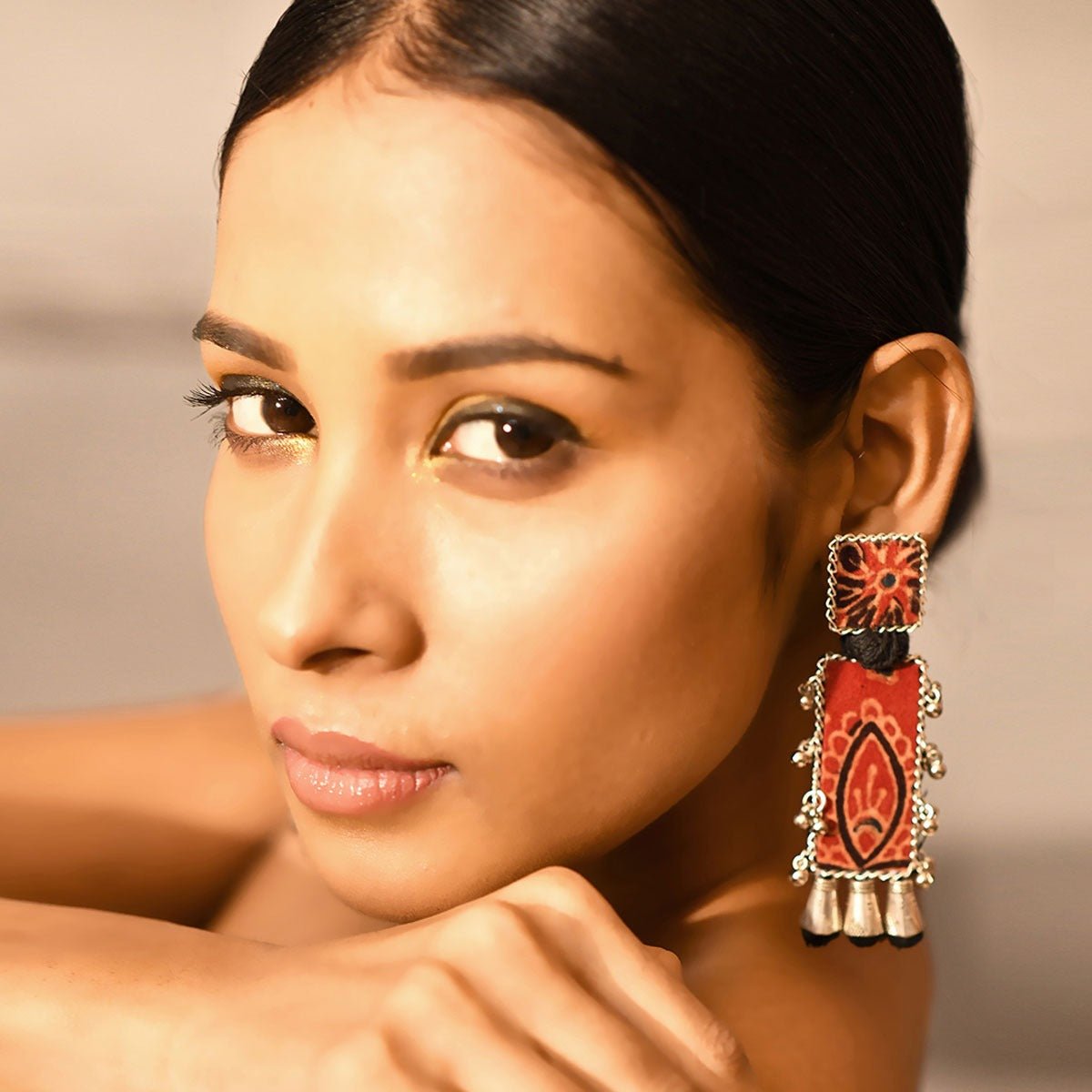 Red Black Printed Handmade Earrings | Verified Sustainable by Brown Living™