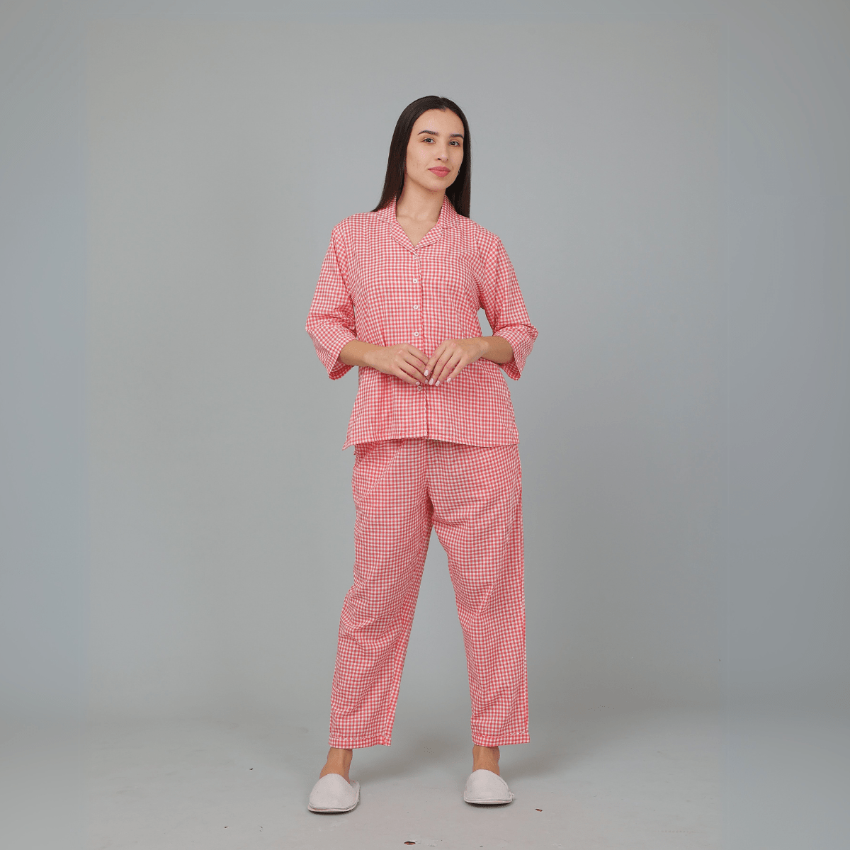 Red Cotton Checks Co - ord Set – Nightwear | Verified Sustainable by Brown Living™