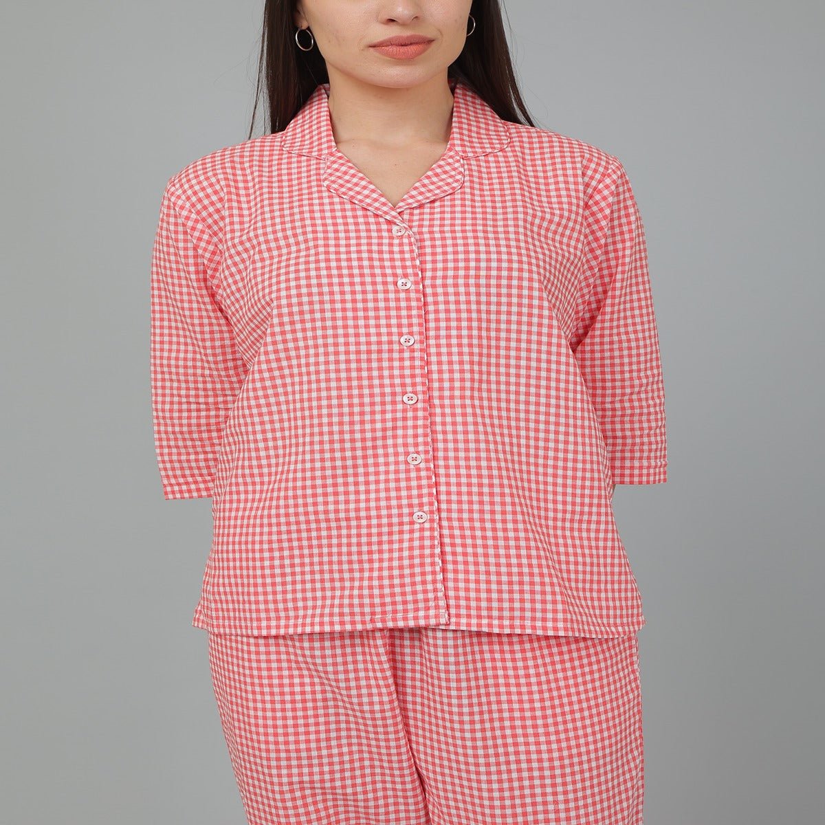 Red Cotton Checks Co - ord Set – Nightwear | Verified Sustainable by Brown Living™