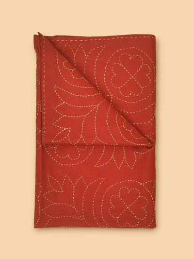 Pure Cotton Floral Hand Embroidered Baby Nakshi Kantha – Baby Swaddle on Brown Living™. SKU: ST - KAN - RED - 01. Img 5.