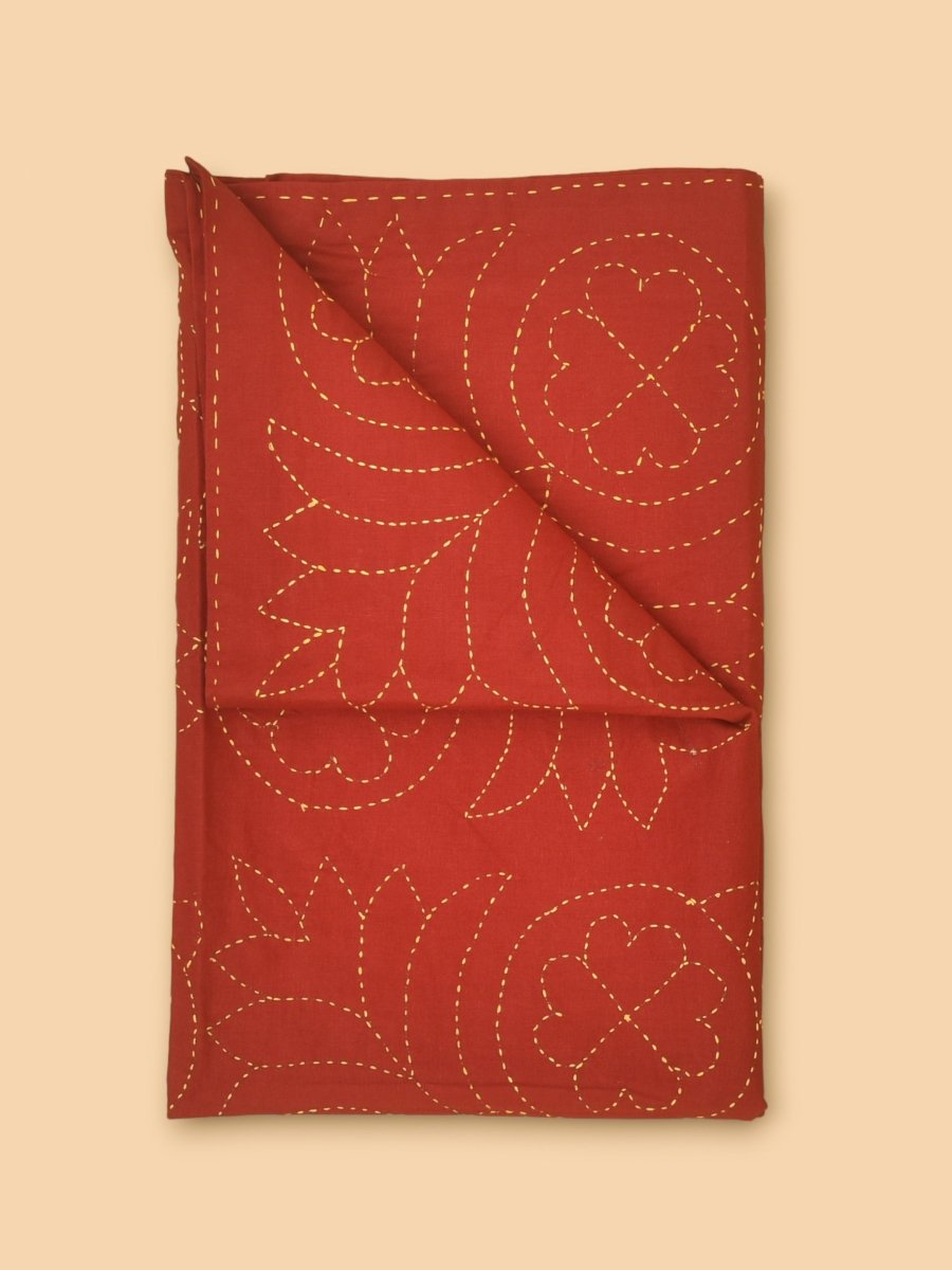 Red Cotton Floral Hand Embroidered Baby Nakshi Kantha | Verified Sustainable by Brown Living™