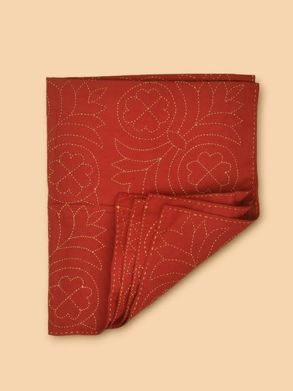 Red Cotton Floral Hand Embroidered Baby Nakshi Kantha | Verified Sustainable by Brown Living™