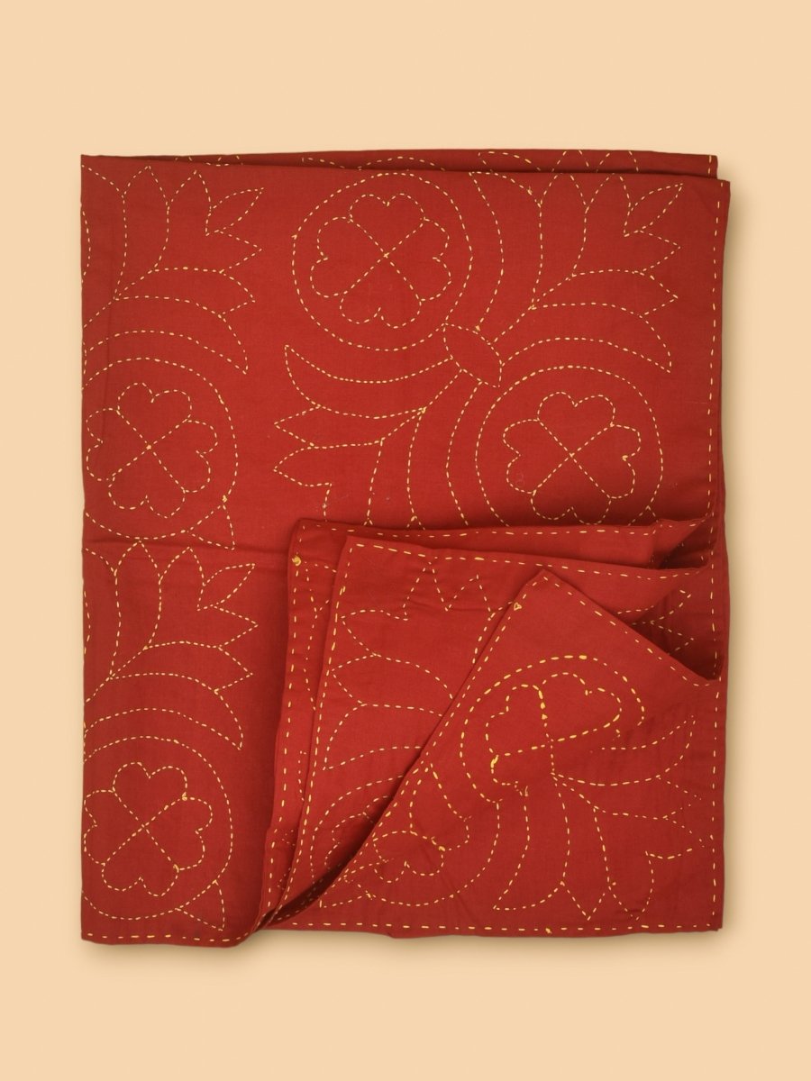 Red Cotton Floral Hand Embroidered Baby Nakshi Kantha | Verified Sustainable by Brown Living™