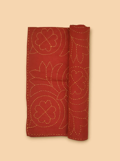 Red Cotton Floral Hand Embroidered Baby Nakshi Kantha | Verified Sustainable by Brown Living™