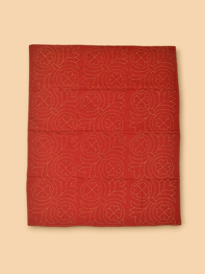 Red Cotton Floral Hand Embroidered Baby Nakshi Kantha | Verified Sustainable by Brown Living™