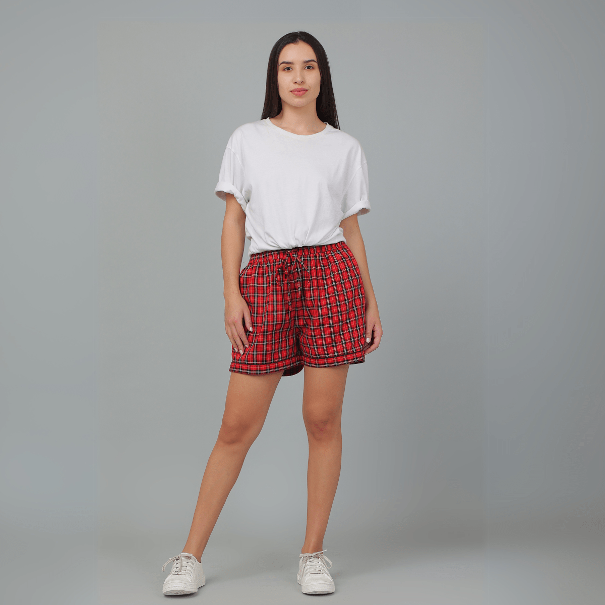 Red Cotton Lounge Shorts – Christmas Edition | Verified Sustainable by Brown Living™