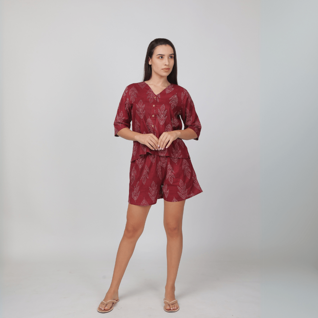 Red Cotton Printed Loungewear Top & Shorts – Indian Motif | Verified Sustainable by Brown Living™