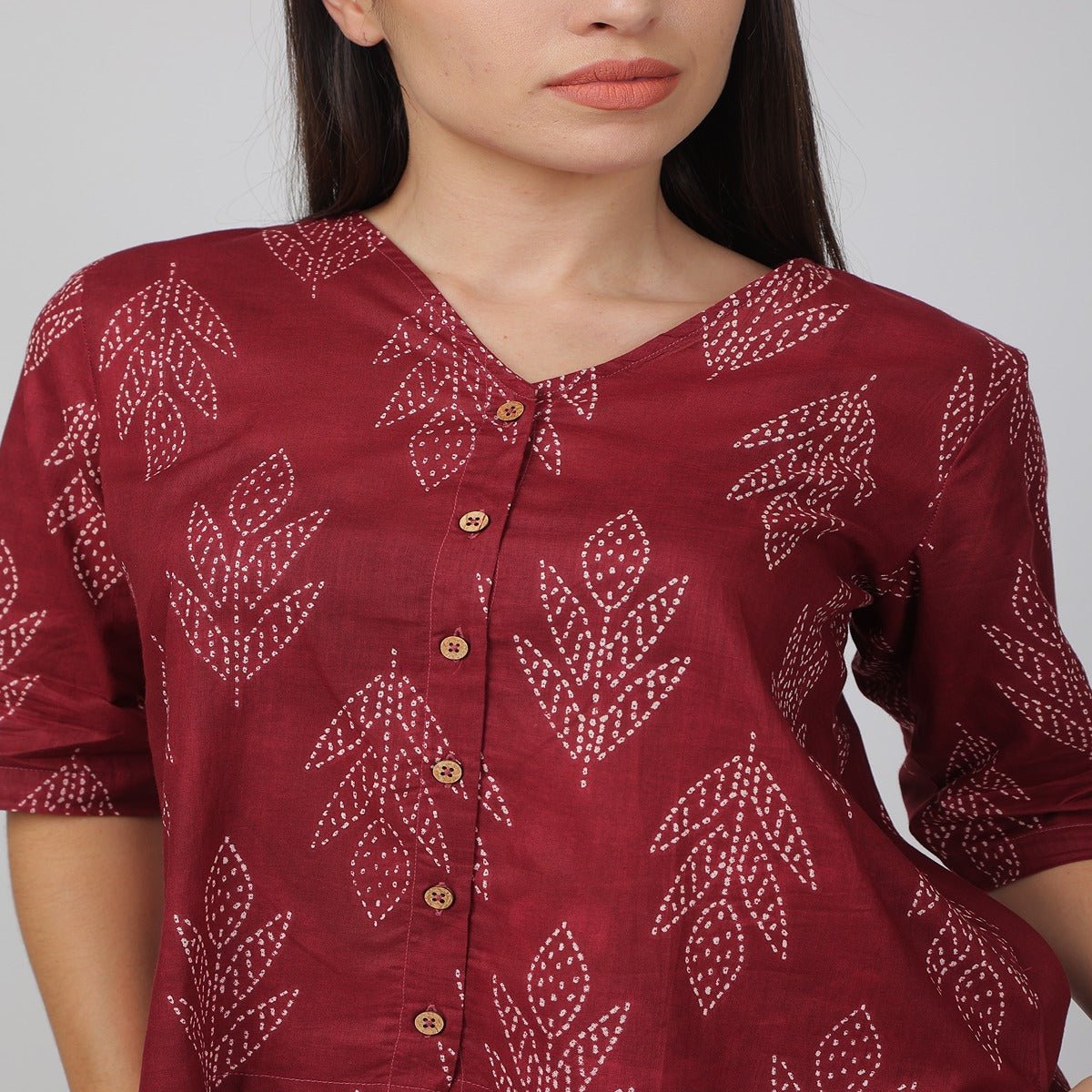 Red Cotton Printed Loungewear Top & Shorts – Indian Motif | Verified Sustainable by Brown Living™