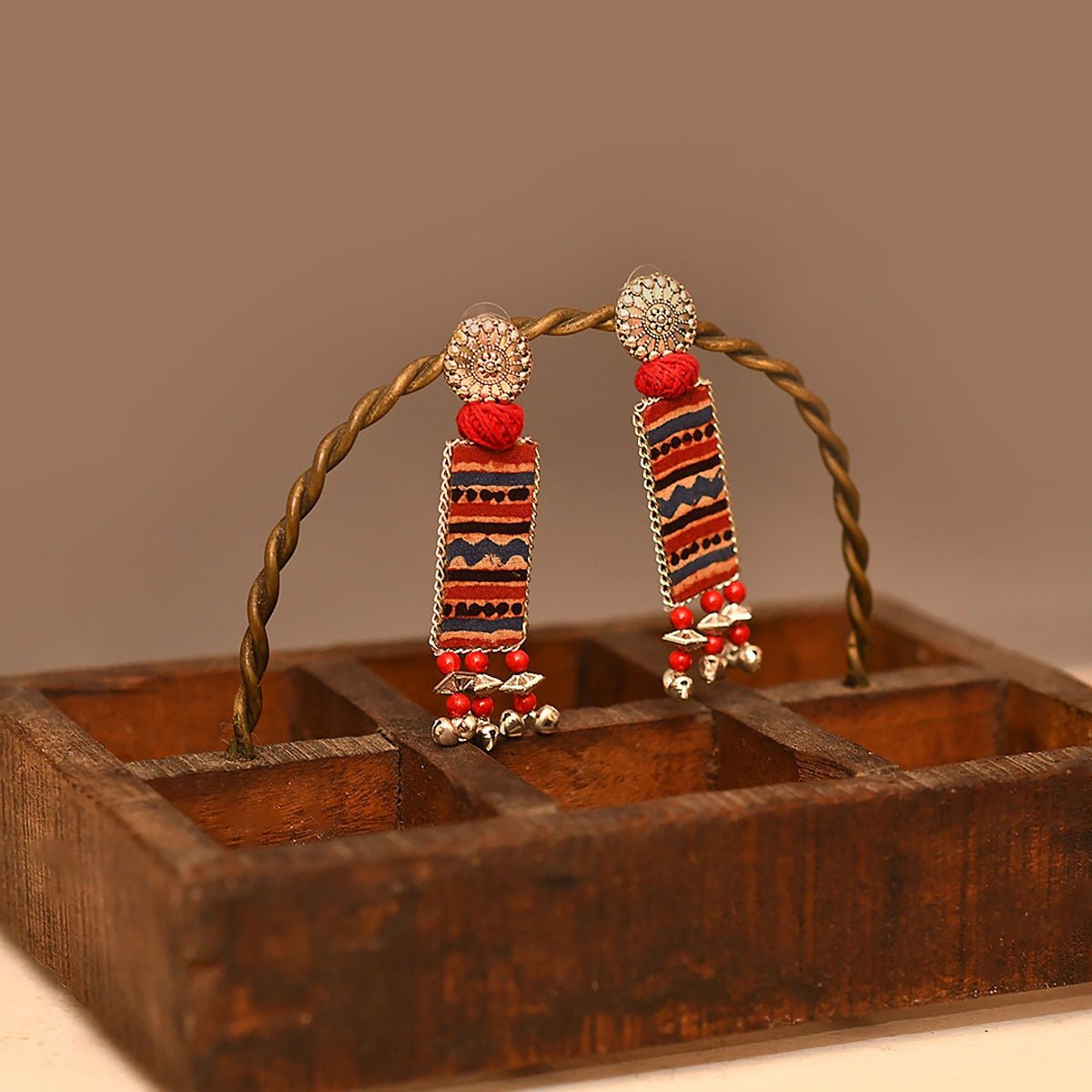 Red Fun Stripped Handmade Earrings | Verified Sustainable by Brown Living™