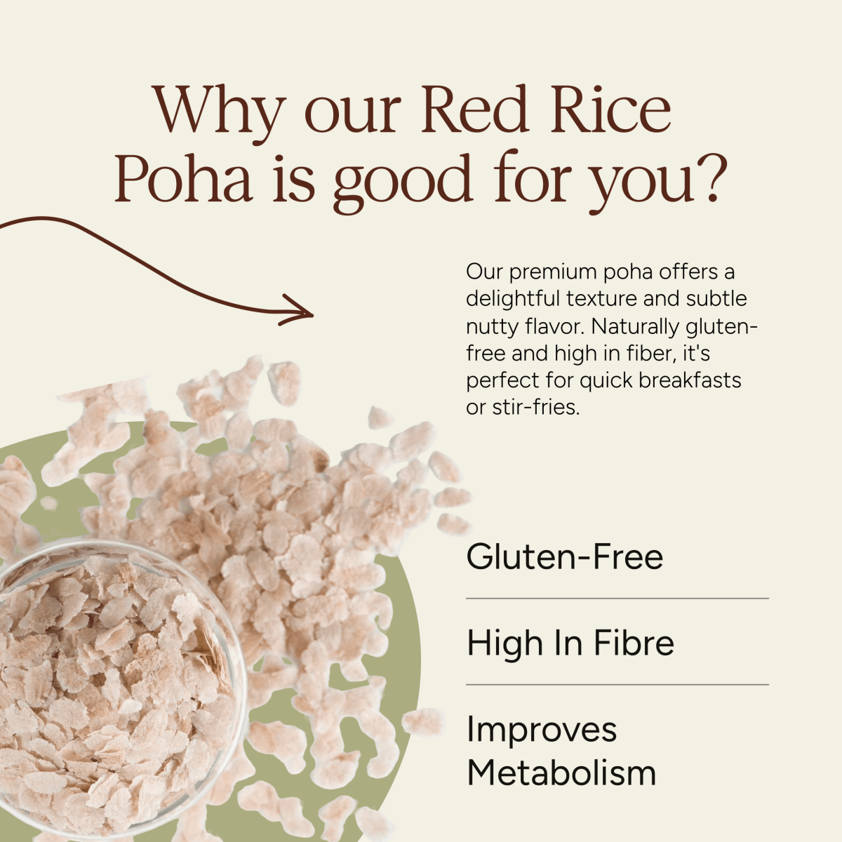 Red Poha | Fiber - Rich Flattened Rice | 500g | Verified Sustainable by Brown Living™