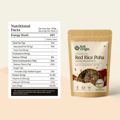 Red Poha | Fiber - Rich Flattened Rice | 500g | Verified Sustainable by Brown Living™