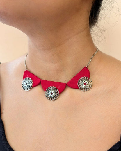 Red & Silver Toned Choker for Bold Pairing – Womens Necklaces by The serene by Rainvas available on Brown Living™. . SKU: RVS - SER - NECK - 28. Img 2.