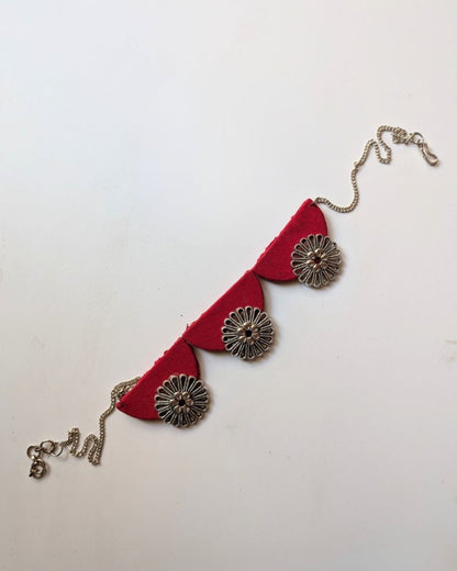 Red & Silver Toned Choker for Bold Pairing – Womens Necklaces by The serene by Rainvas available on Brown Living™. . SKU: RVS - SER - NECK - 28. Img 5.