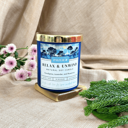 Relax & Unwind Scented Candle | Pure Soy Wax | Eucalyptus, Rosemary & Lavender Essential Oils | Verified Sustainable by Brown Living™