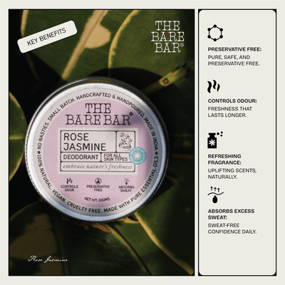 Rose Jasmine Deodorant for Elegant Everyday Fragrance – Deodorant by The Bare Bar available on Brown Living™. 20gm . SKU: 8904448005325. Img 5.