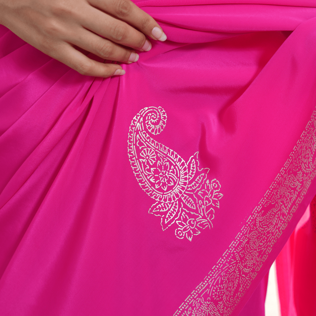 Rose Real Silver Saree in Organic Crepe | Verified Sustainable by Brown Living™
