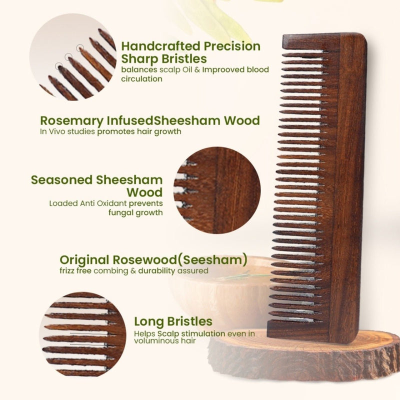 Rosewood Wide Tooth Long Comb for Hair Growth | Verified Sustainable by Brown Living™