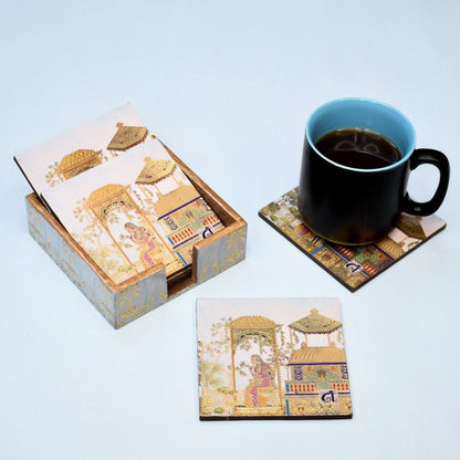 Royal Indian Mahal Coasters | Set of 6 with Holder | Verified Sustainable by Brown Living™