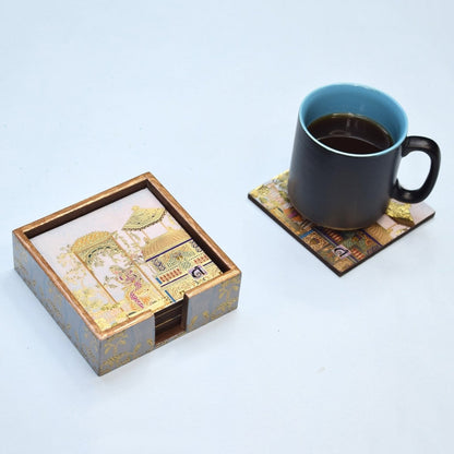 Royal Indian Mahal Coasters | Set of 6 with Holder | Verified Sustainable by Brown Living™