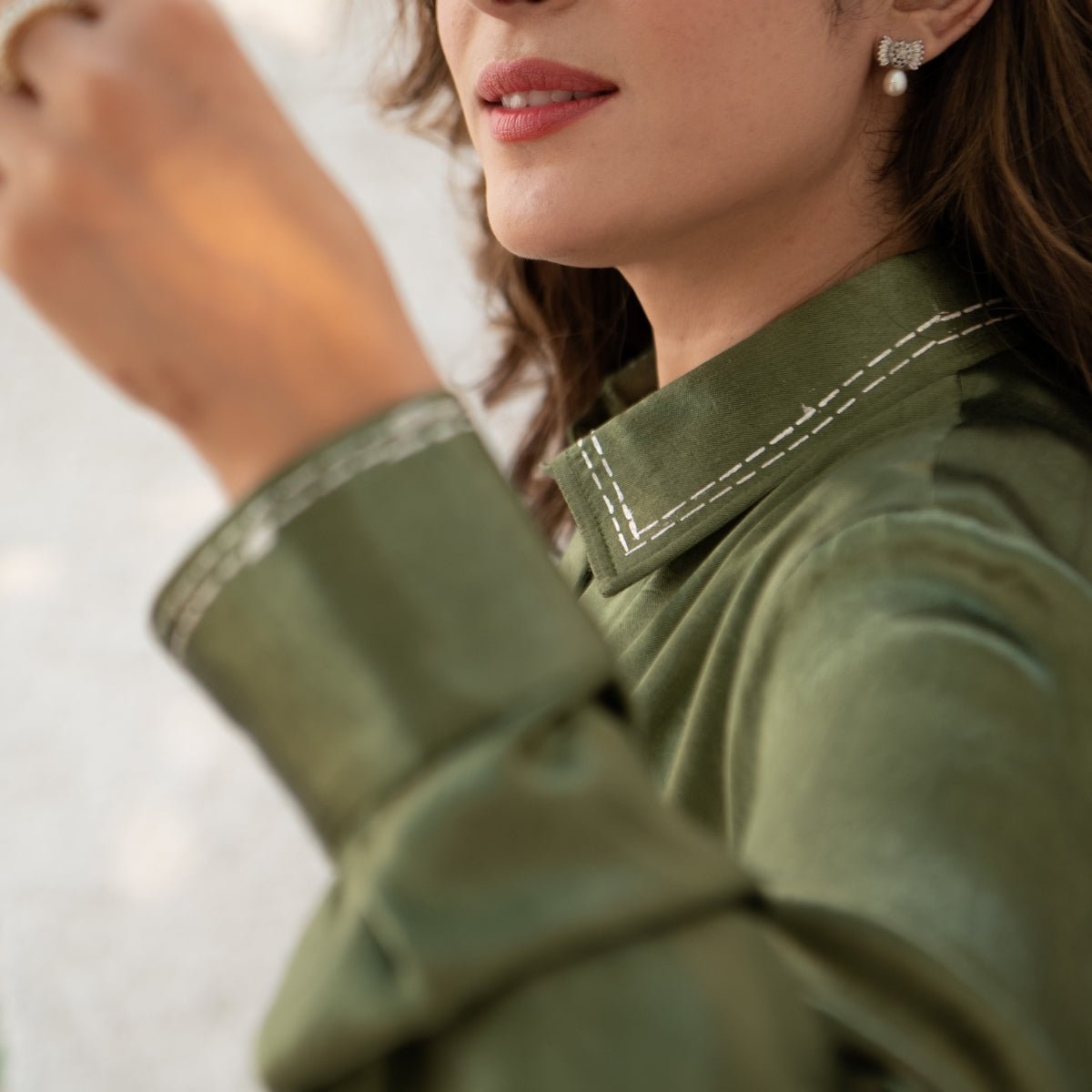 Sage Real Silver Back Pleat Mashru Shirt | Verified Sustainable by Brown Living™