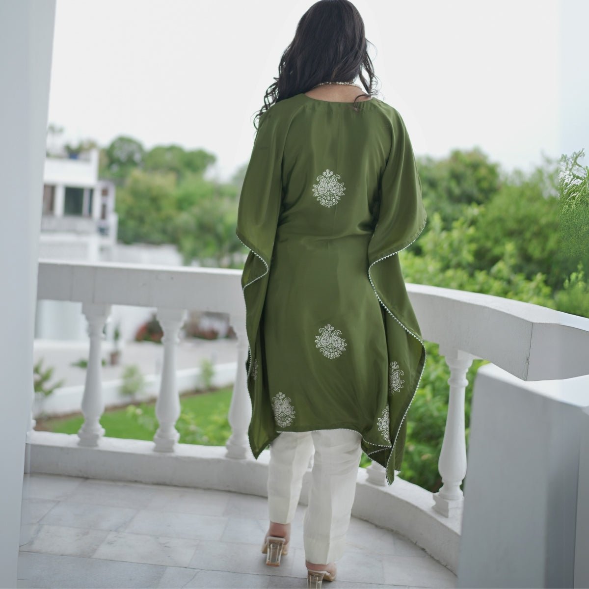 Sage Real Silver Silk Kaftan | Verified Sustainable by Brown Living™