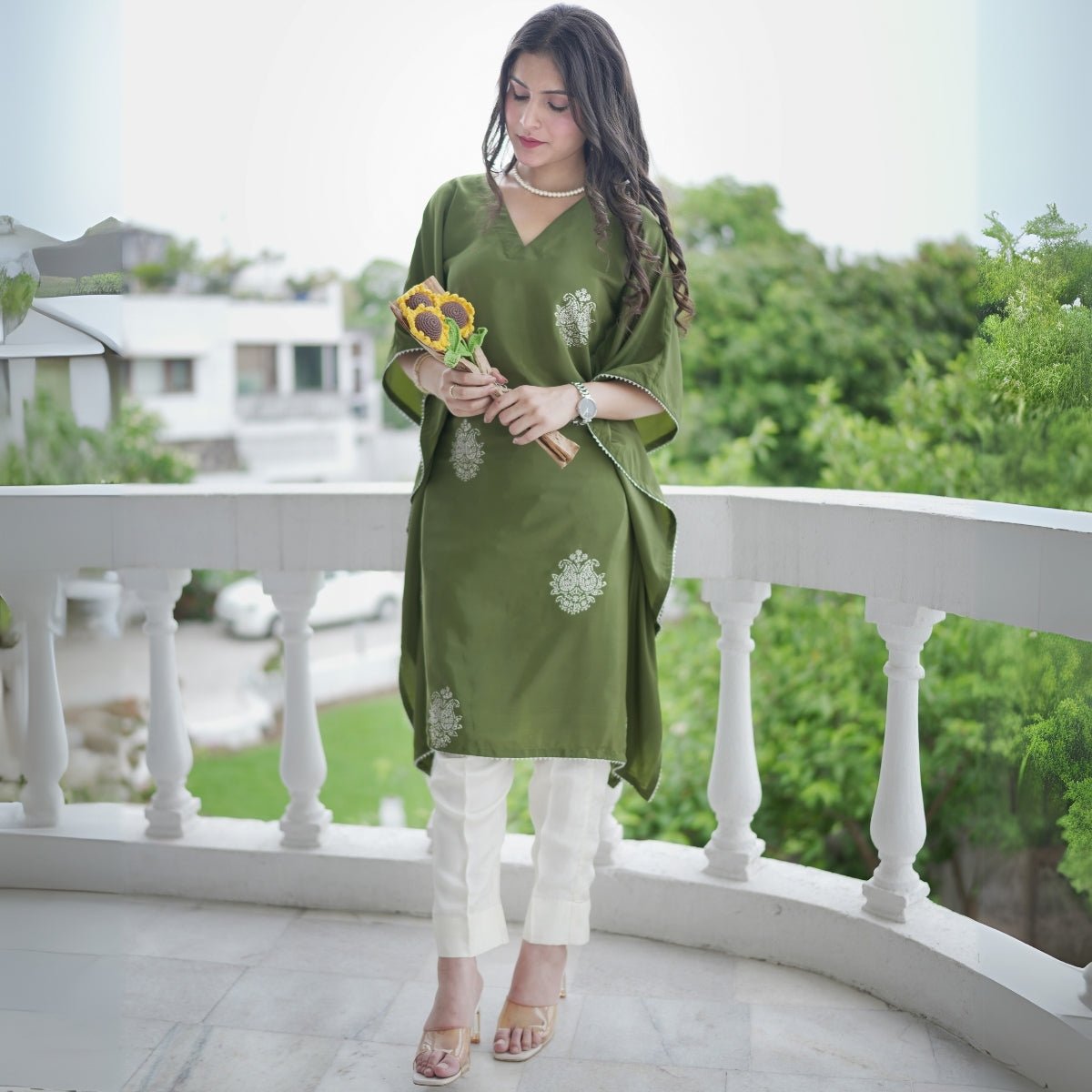 Sage Real Silver Silk Kaftan | Verified Sustainable by Brown Living™