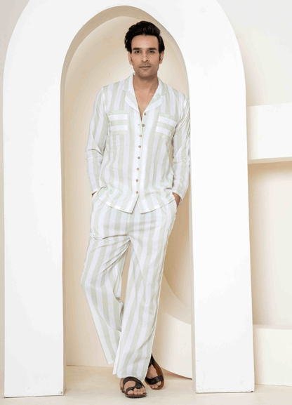 Sage Stripes Loungewear| 100% Cambric Cotton | Men | Verified Sustainable by Brown Living™