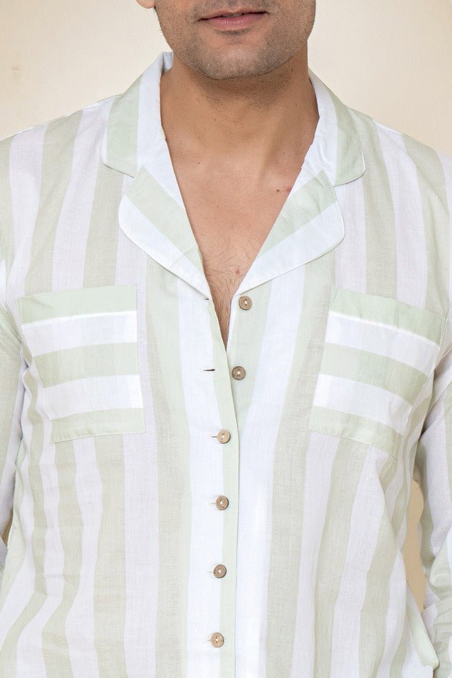 Sage Stripes Loungewear| 100% Cambric Cotton | Men | Verified Sustainable by Brown Living™