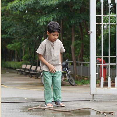 Sap Green Nature Wear Cotton Trousers – Kids Pants on Brown Living™. SKU: SCBT(SG) - 01. Img 2.