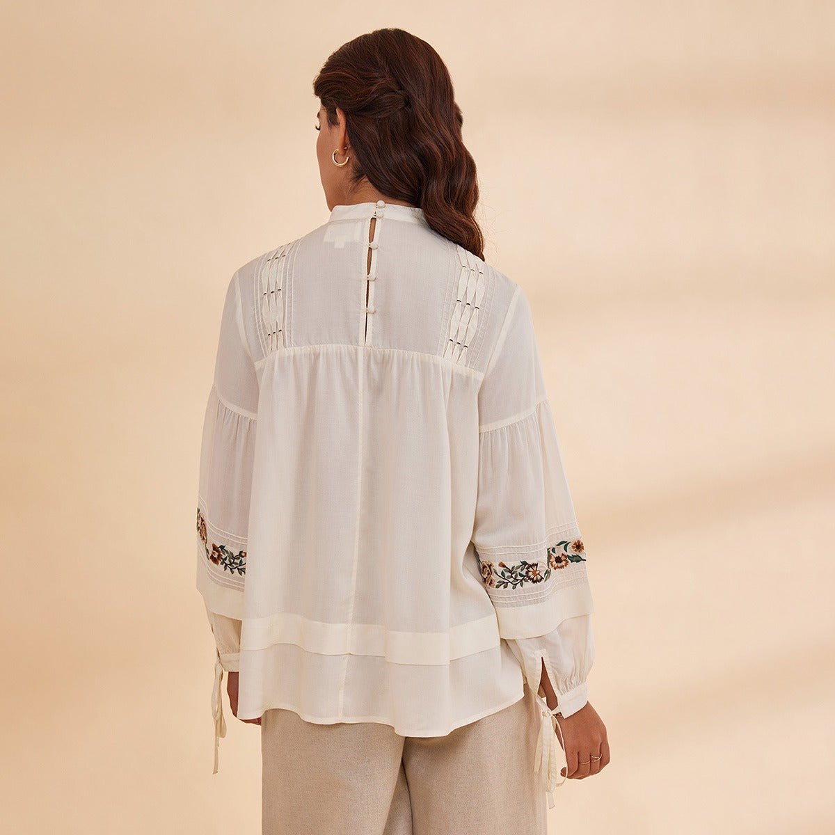 Sasha - Cream Organic Bamboo Embroidered Top | Verified Sustainable by Brown Living™