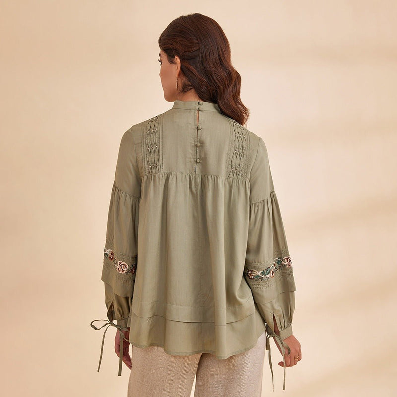 Sasha - Sage Organic Bamboo Embroidered Top | Verified Sustainable by Brown Living™