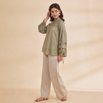 Sasha - Sage Organic Bamboo Embroidered Top | Verified Sustainable by Brown Living™