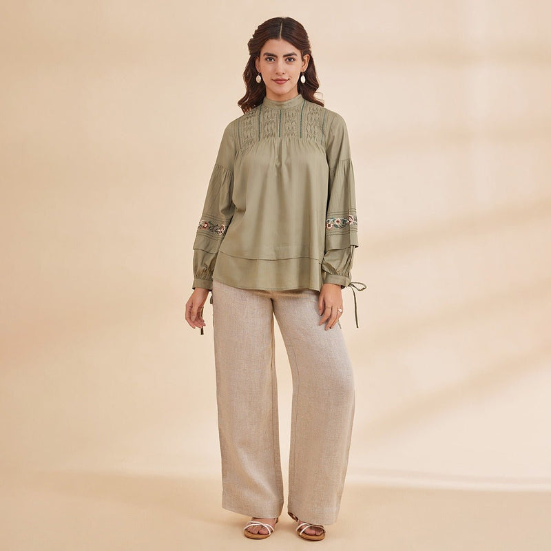 Sasha - Sage Organic Bamboo Embroidered Top | Verified Sustainable by Brown Living™