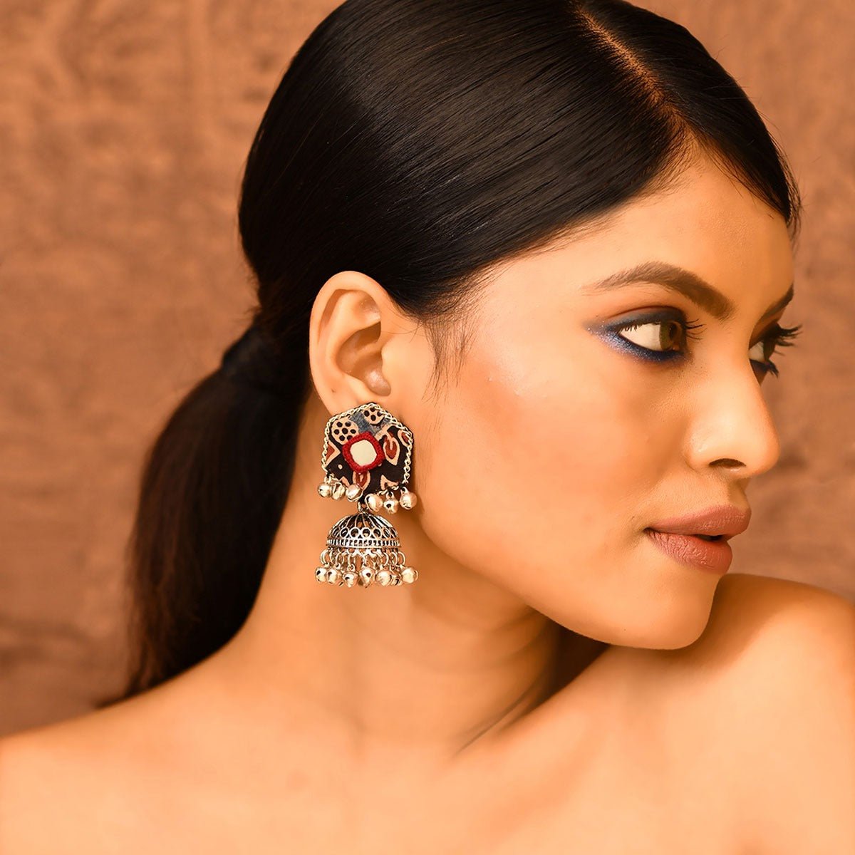 Sathkon Mirror Handmade Fabric Jhumka Earrings | Verified Sustainable by Brown Living™