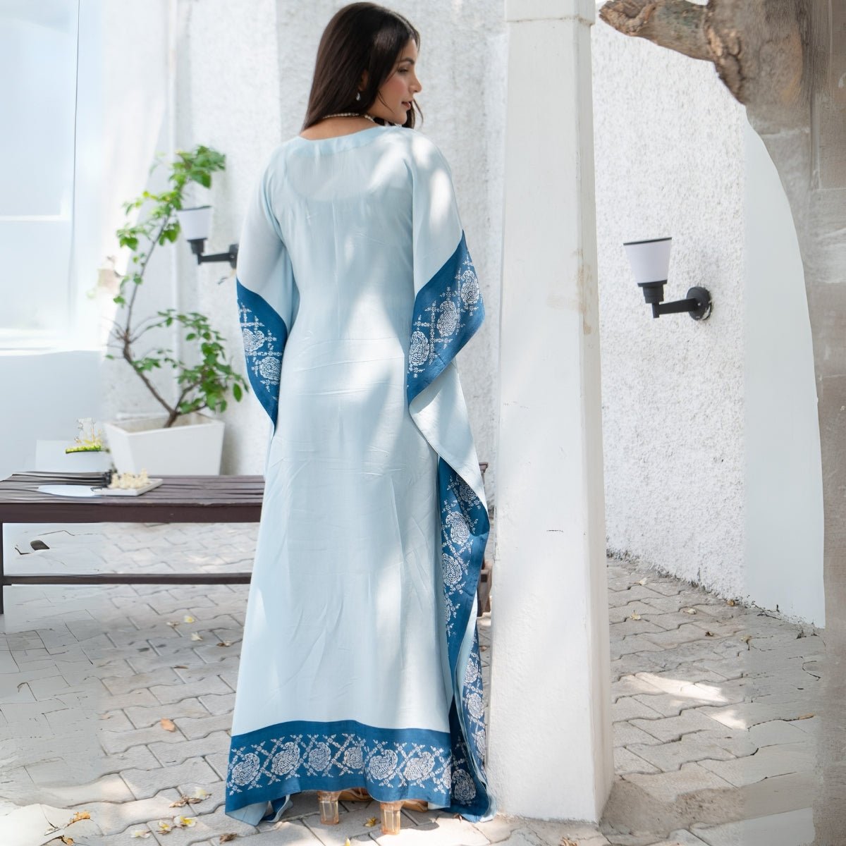 Sea breeze real silver Habutai silk kaftan | Verified Sustainable by Brown Living™