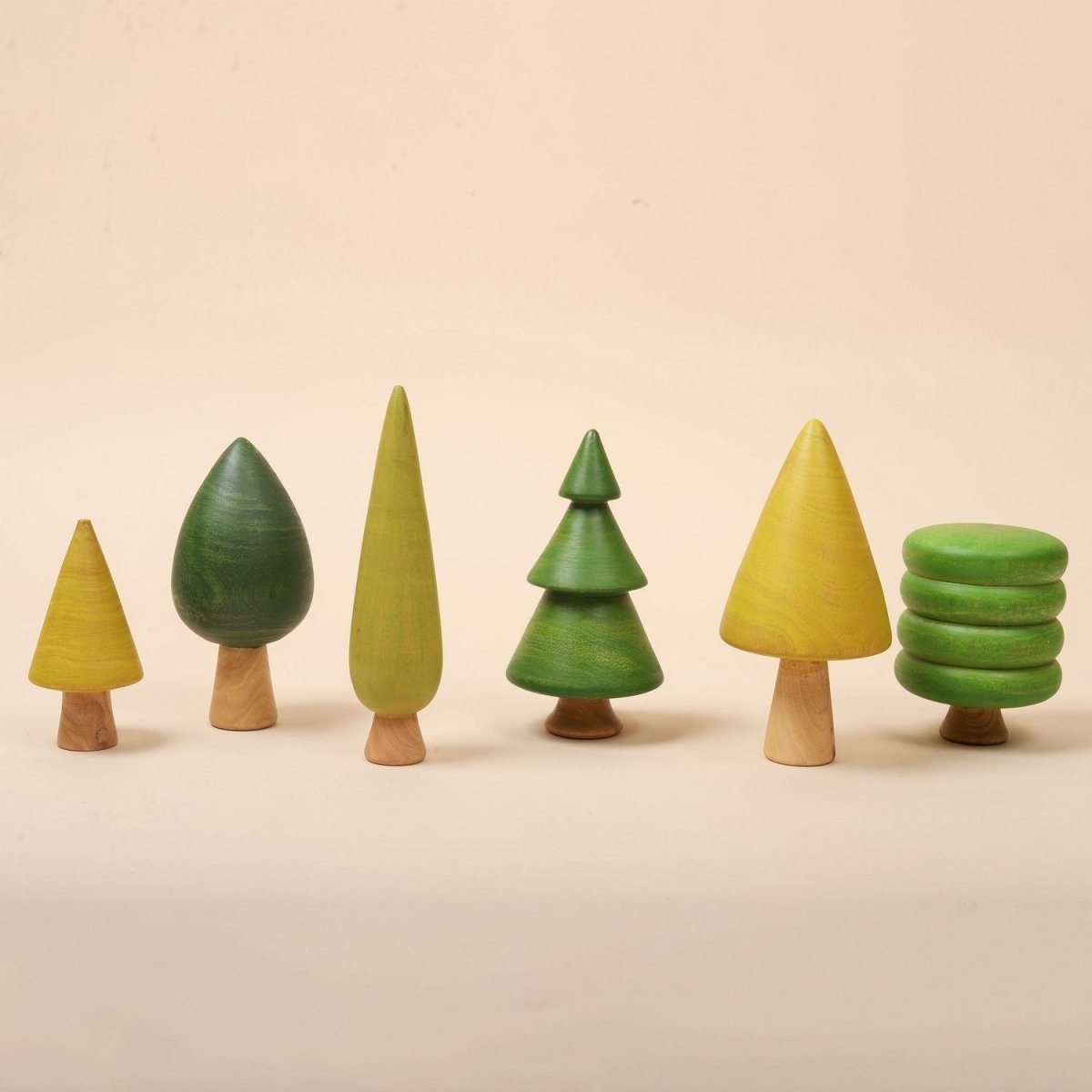 Set A Forest Trees – 6 - Piece Wooden Nature Toy – Role & Pretend Play Toys by Bombay Toy Company available on Brown Living™. . SKU: WT6A. Img 1.