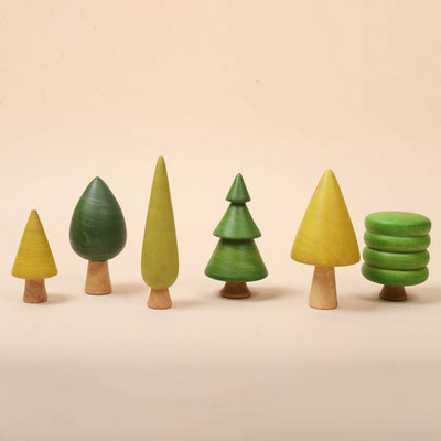 Set A Forest Trees – 6 - Piece Wooden Nature Toy – Role & Pretend Play Toys on Brown Living™. SKU: WT6A. Img 1.