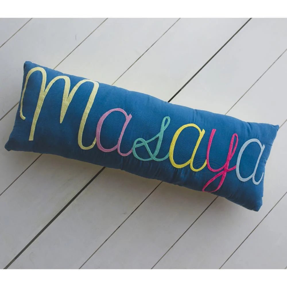 Shape Cushions - Cursive Embroidered Name Pillow - Navy | Verified Sustainable by Brown Living™