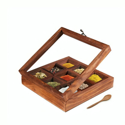 Sheesham Wood 8 Compartment Spice Holder | Verified Sustainable by Brown Living™