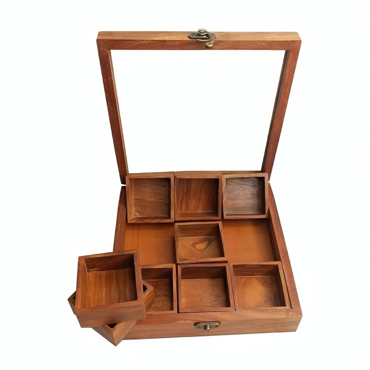 Sheesham Wood 8 Compartment Spice Holder | Verified Sustainable by Brown Living™