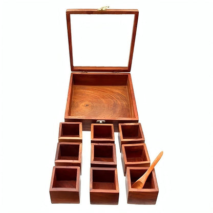 Sheesham Wood 8 Compartment Spice Holder | Verified Sustainable by Brown Living™