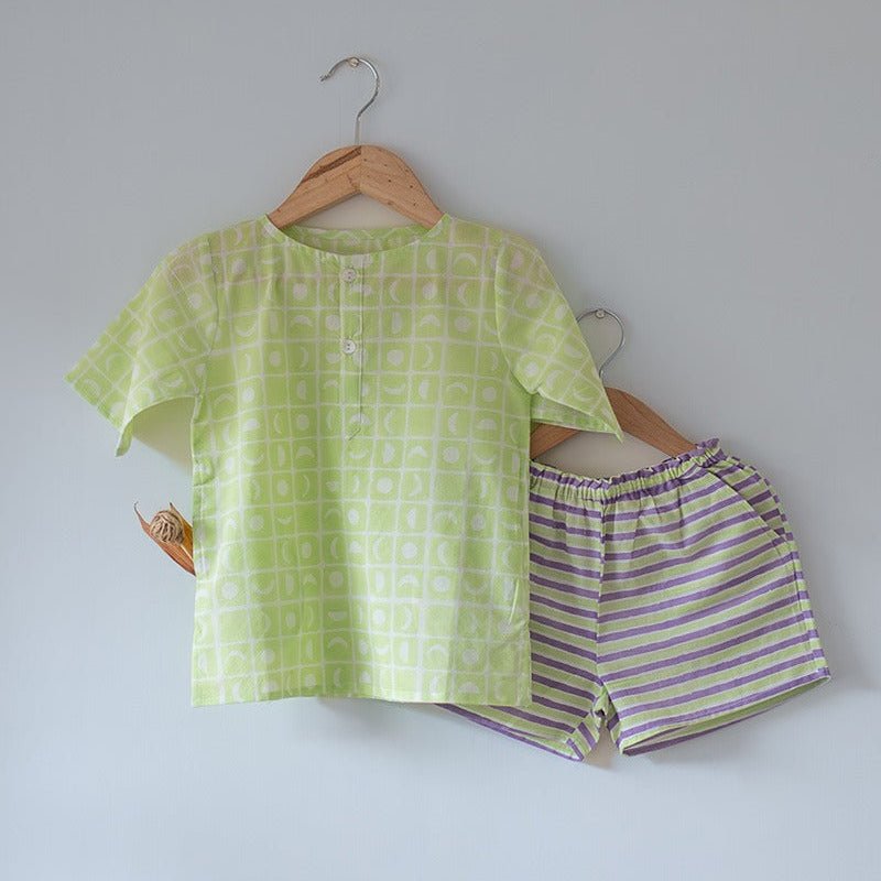 Sleepover Party Cotton Kurta & Shorts Set - Lime Green | Verified Sustainable by Brown Living™