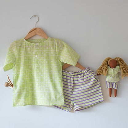 Sleepover Party Cotton Kurta & Shorts Set - Lime Green | Verified Sustainable by Brown Living™